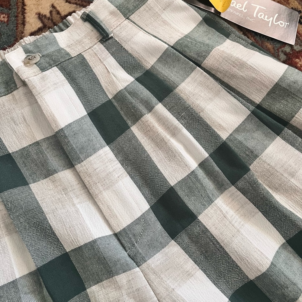NWT Vintage Plaid gingham high waist linen shorts pleats cuffed 80s M - Picture 4 of 9